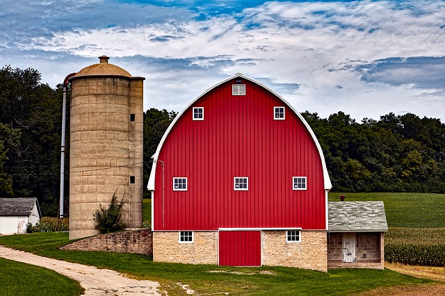 silo and red barn